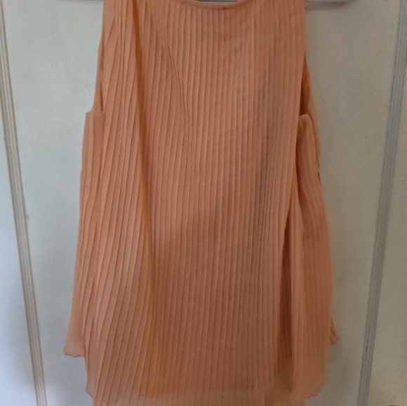 Orange Pleated Tank Top with Flowy Fit - Picture 2 of 3